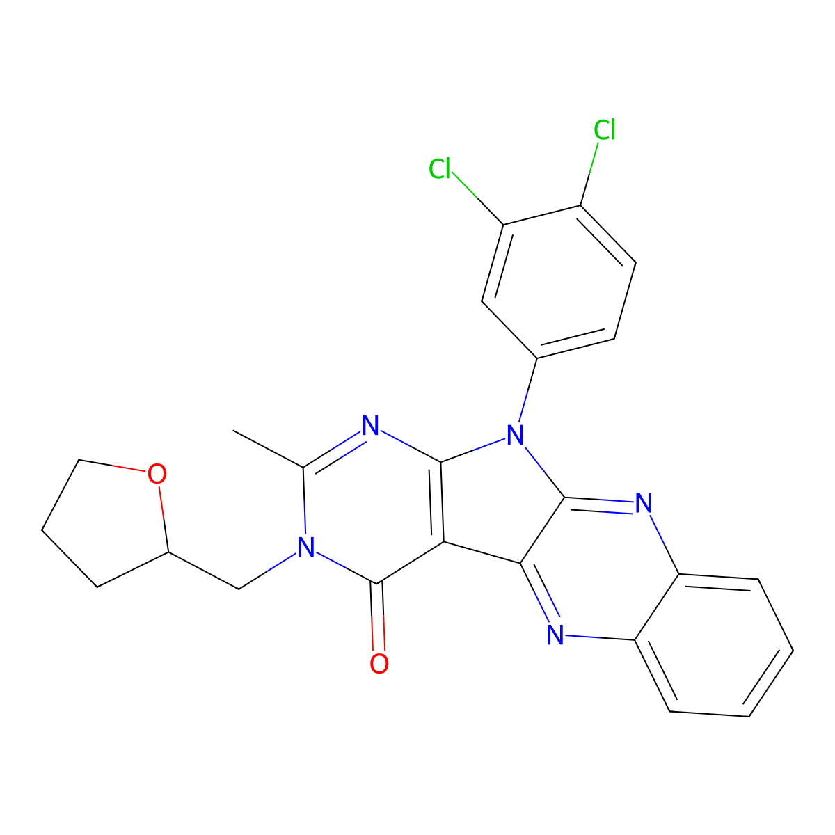 11-(3,4-dichlorophenyl)-2-methyl-3-((tetrahydrofuran-2-yl)methyl)-3H-pyrimido[5',4':4,5]pyrrolo[2,3-b]quinoxalin-4(11H)-one molecular structure, CAS 839702-62-4