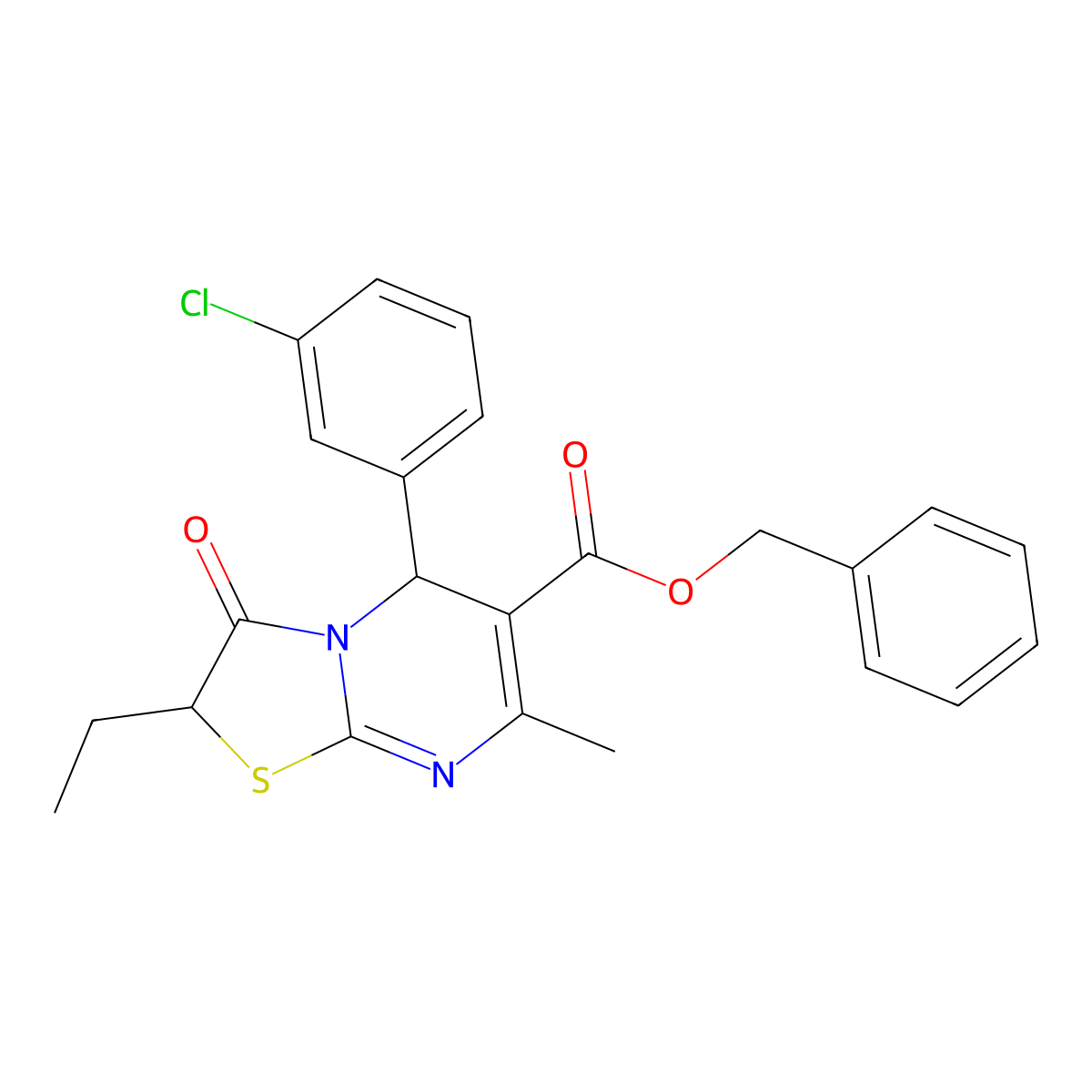 benzyl 5-(3-chlorophenyl)-2-ethyl-7-methyl-3-oxo-2,3-dihydro-5H-[1,3]thiazolo[3,2-a]pyrimidine-6-carboxylate molecular structure, CAS 839702-91-9
