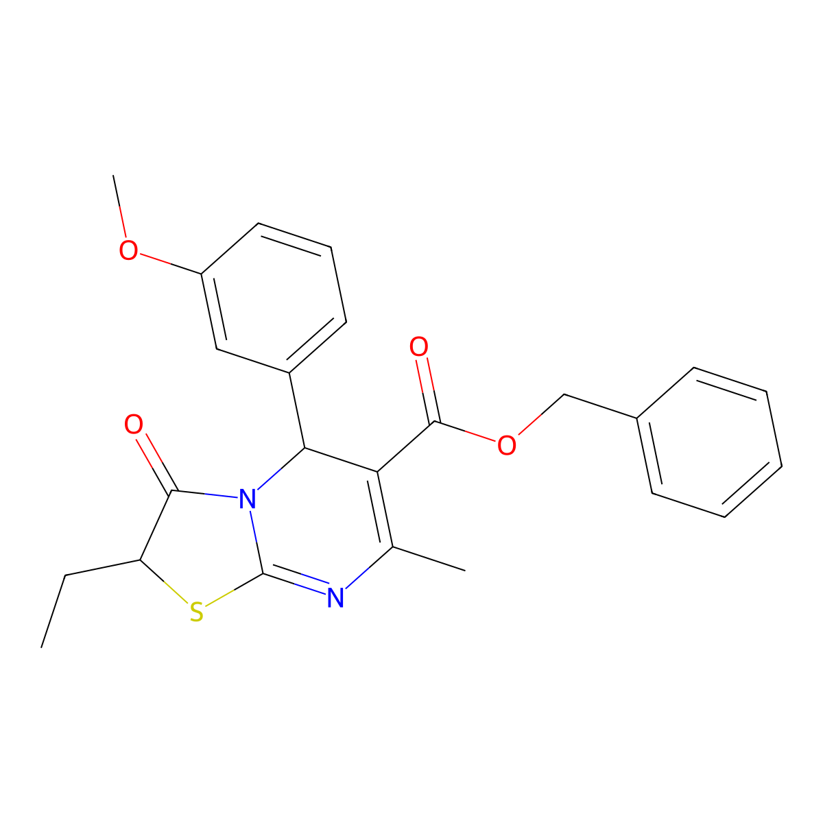 benzyl 2-ethyl-5-(3-methoxyphenyl)-7-methyl-3-oxo-2,3-dihydro-5H-[1,3]thiazolo[3,2-a]pyrimidine-6-carboxylate molecular structure, CAS 839703-71-8