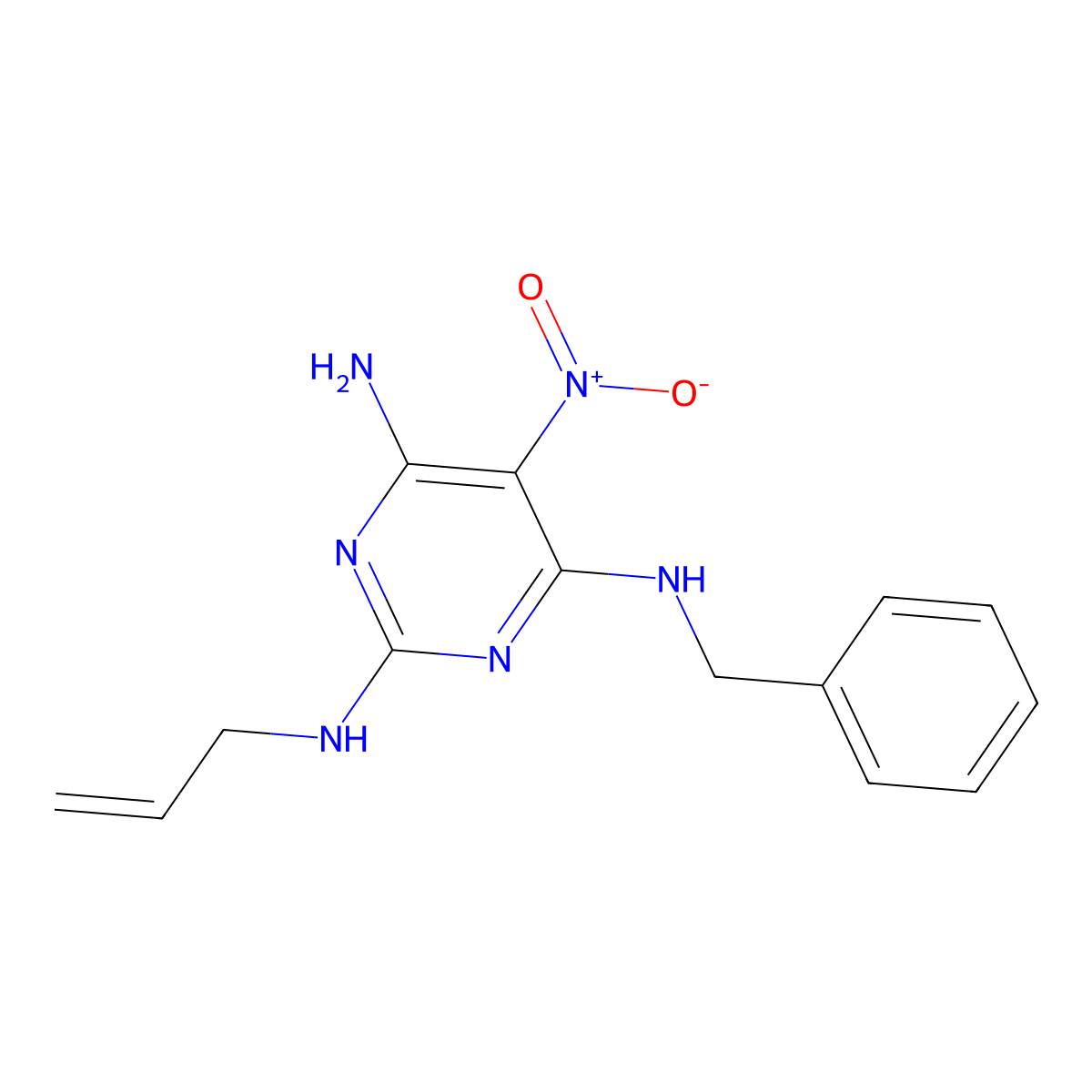 4-N-benzyl-5-nitro-2-N-prop-2-enylpyrimidine-2,4,6-triamine molecular structure, CAS 839704-68-6