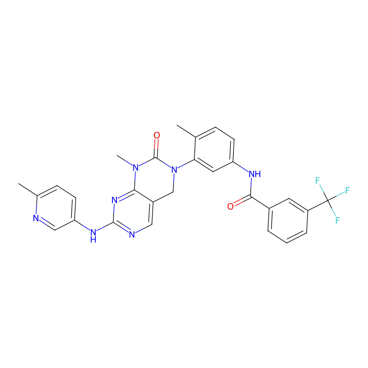 N-(4-methyl-3-(1-methyl-7-(6-methylpyridin-3-ylamino)-2-oxo-1,2-dihydropyrimido(4,5-d)pyrimidin-3(4H)-yl)phenyl)-3-(trifluoromethyl)benzamide molecular structure, CAS 839706-07-9