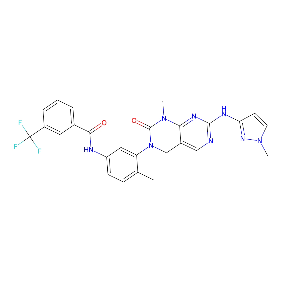 N-[4-methyl-3-[1-methyl-7-[(1-methylpyrazol-3-yl)amino]-2-oxo-4H-pyrimido[4,5-d]pyrimidin-3-yl]phenyl]-3-(trifluoromethyl)benzamide molecular structure, CAS 839707-55-0