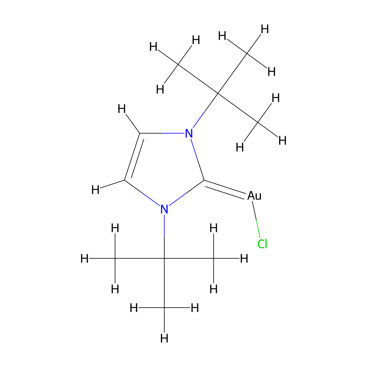 Chloro[1,3-bis(1,1'-dimethylethyl)2H-imidazol-2-ylidene]gold(I) molecular structure, CAS 839722-07-5