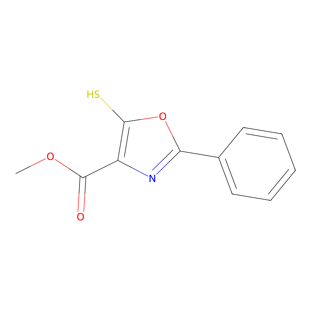Methyl 2-phenyl-5-sulfanyl-1,3-oxazole-4-carboxylate molecular structure, CAS 83990-18-5