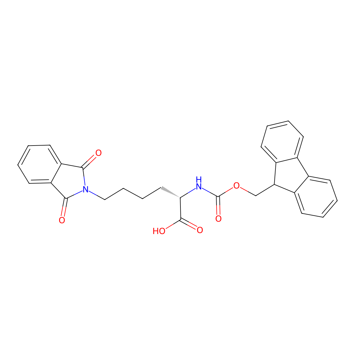 (S)-2-((((9H-Fluoren-9-yl)methoxy)carbonyl)amino)-6-(1,3-dioxoisoindolin-2-yl)hexanoic acid molecular structure, CAS 83999-93-3