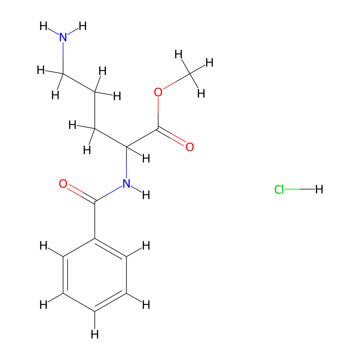 methyl (2S)-5-amino-2-(benzoylamino)pentanoate hydrochloride molecular structure, CAS 840-98-2