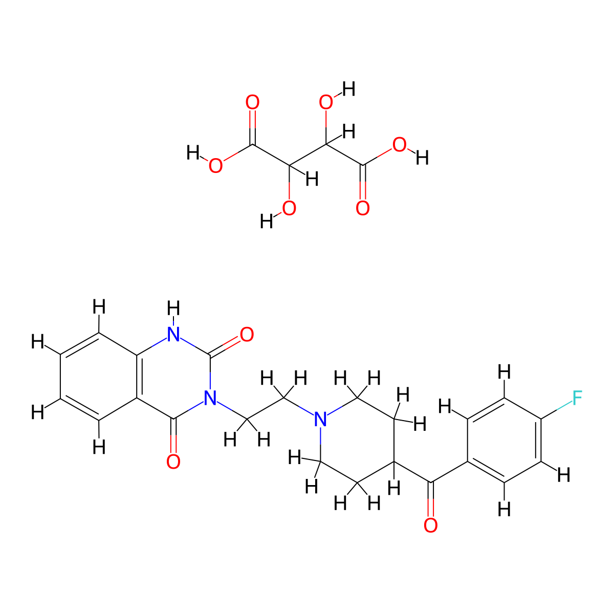 3-(2-(4-(4-Fluorobenzoyl)piperidin-1-yl)ethyl)quinazoline-2,4(1H,3H)-dione 2,3-dihydroxysuccinate molecular structure, CAS 84001-70-7