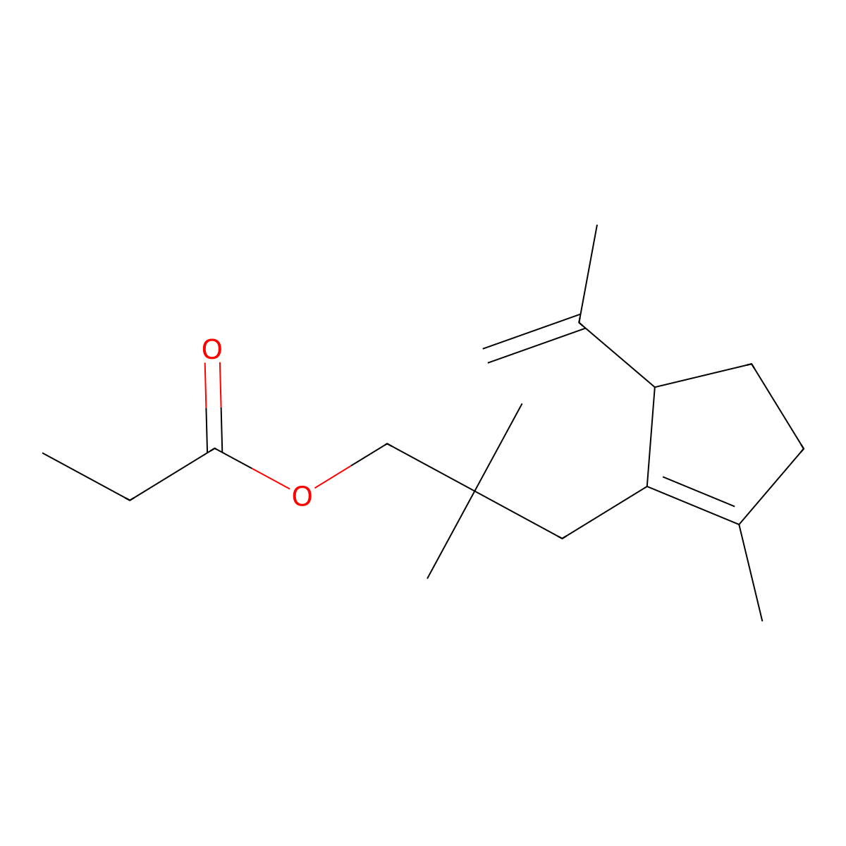 1-Cyclopentene-1-propanol, beta,beta,2-trimethyl-5-(1-methylethenyl)-, 1-propanoate molecular structure, CAS 84012-64-6