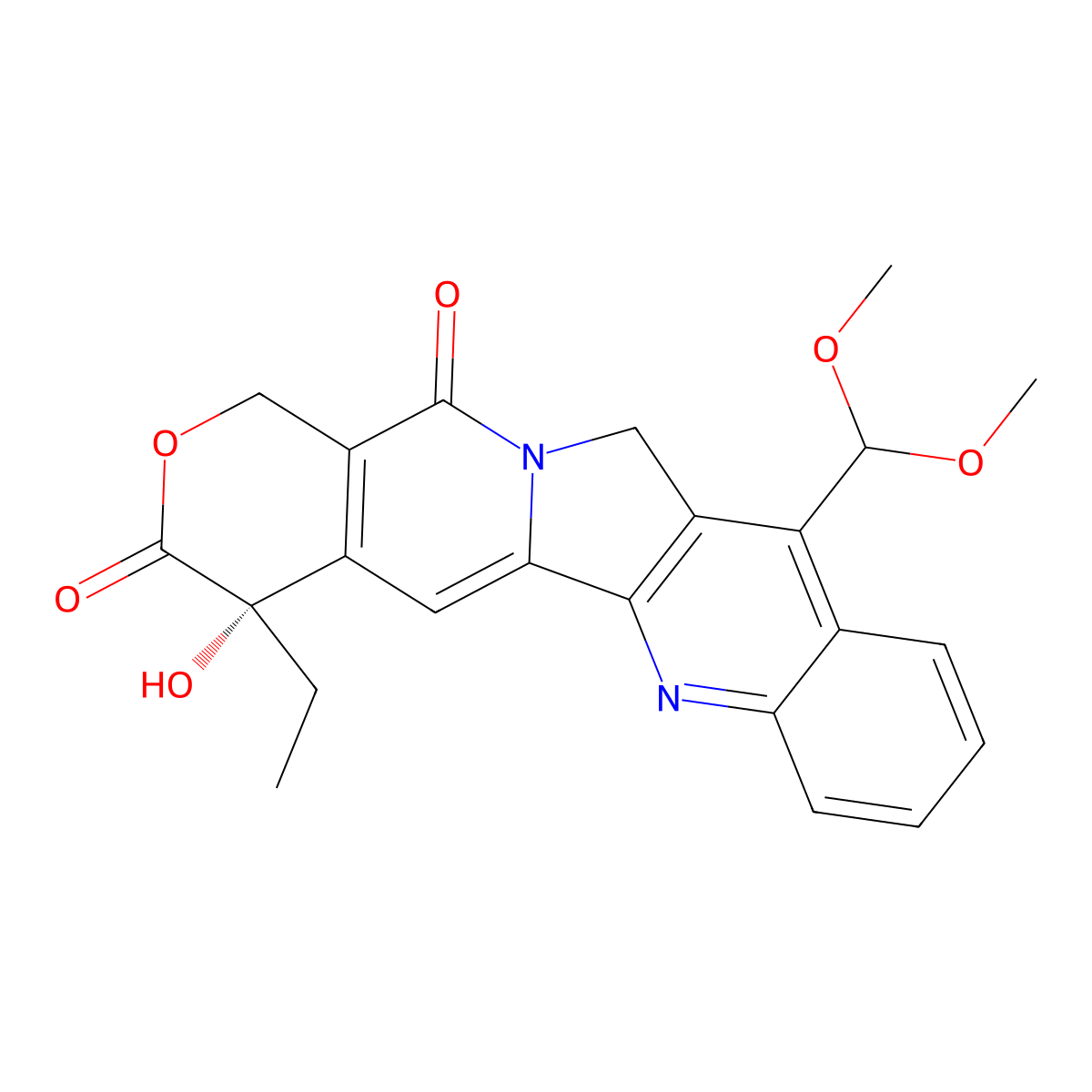 (S)-11-Dimethoxymethyl-4-ethyl-4-hydroxy-1,12-dihydro-4H-2-oxa-6,12a-diaza-dibenzo[b,h]fluorene-3,13-dione molecular structure, CAS 84017-99-2