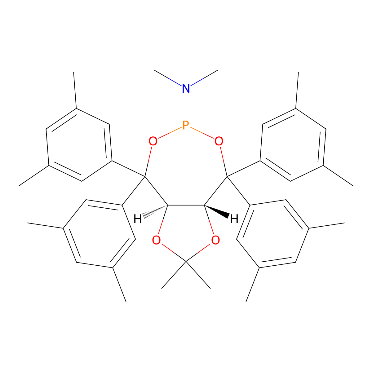 (3aR,8aR)-4,4,8,8-Tetrakis(3,5-dimethylphenyl)-N,N,2,2-tetramethyltetrahydro-[1,3]dioxolo[4,5-e][1,3,2]dioxaphosphepin-6-amine molecular structure, CAS 840454-58-2