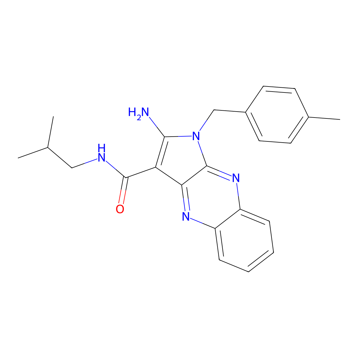 2-amino-N-isobutyl-1-(4-methylbenzyl)-1H-pyrrolo[2,3-b]quinoxaline-3-carboxamide molecular structure, CAS 840455-09-6