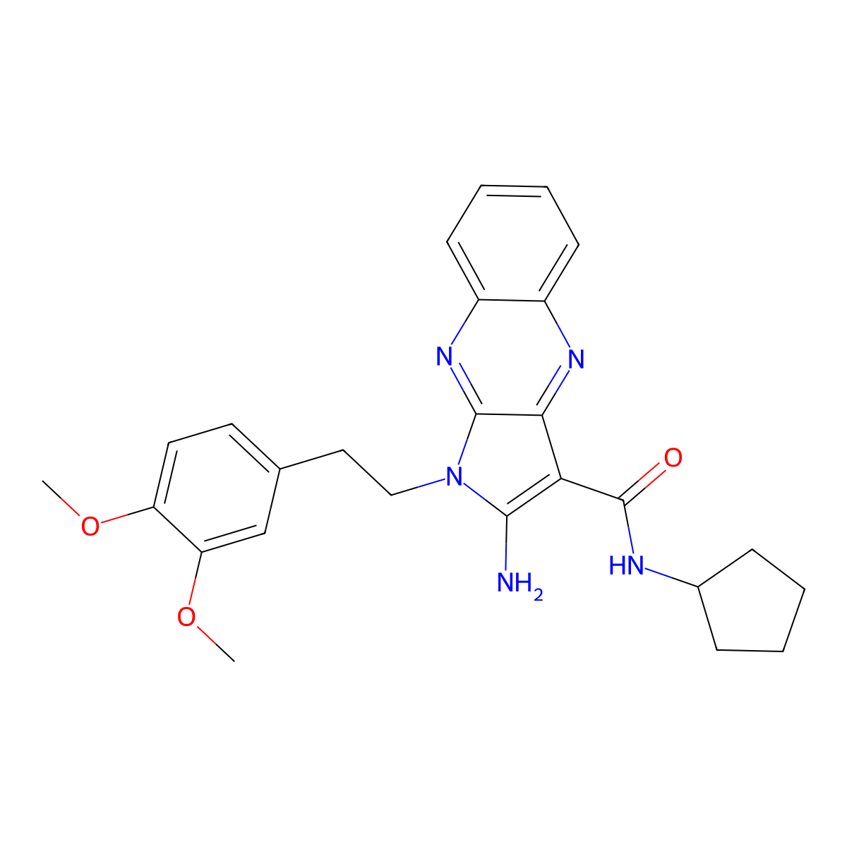 2-amino-N-cyclopentyl-1-[2-(3,4-dimethoxyphenyl)ethyl]-1H-pyrrolo[2,3-b]quinoxaline-3-carboxamide molecular structure, CAS 840455-17-6