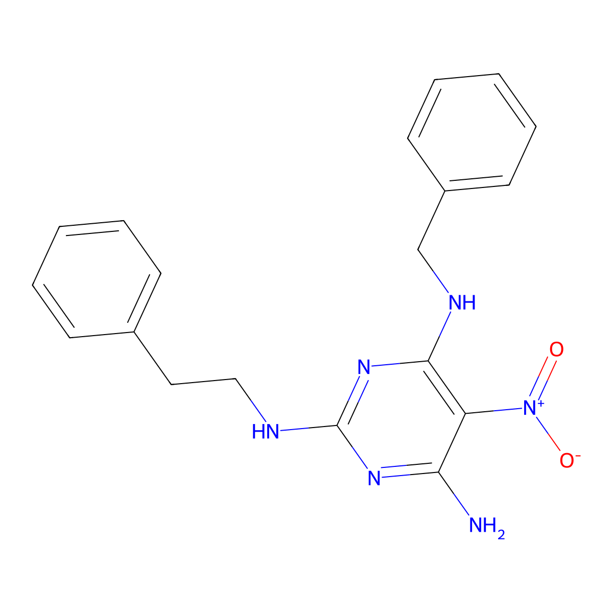 N~4~-benzyl-5-nitro-N~2~-(2-phenylethyl)pyrimidine-2,4,6-triamine molecular structure, CAS 840455-36-9