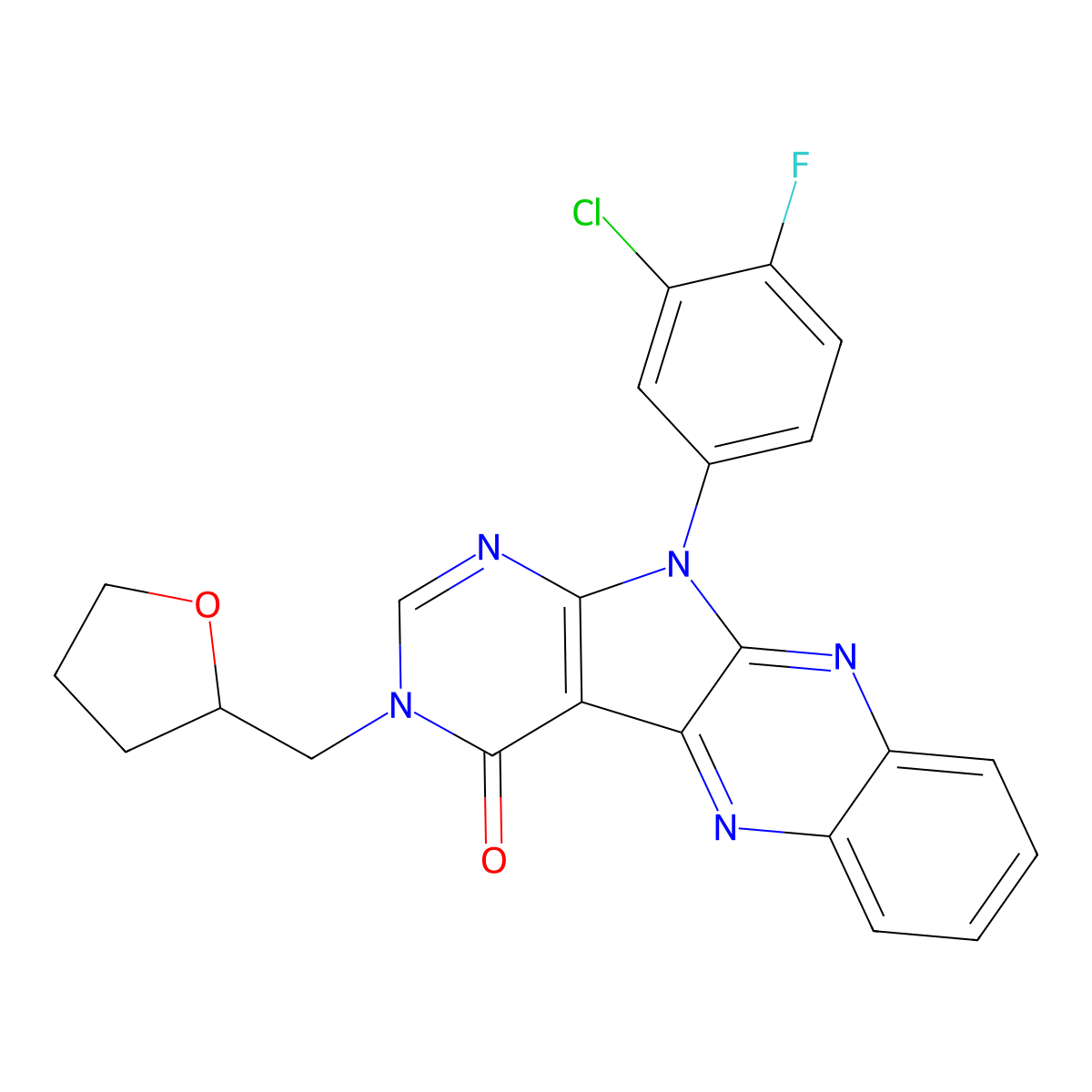 11-(3-chloro-4-fluorophenyl)-3-((tetrahydrofuran-2-yl)methyl)-3H-pyrimido[5',4':4,5]pyrrolo[2,3-b]quinoxalin-4(11H)-one molecular structure, CAS 840455-56-3