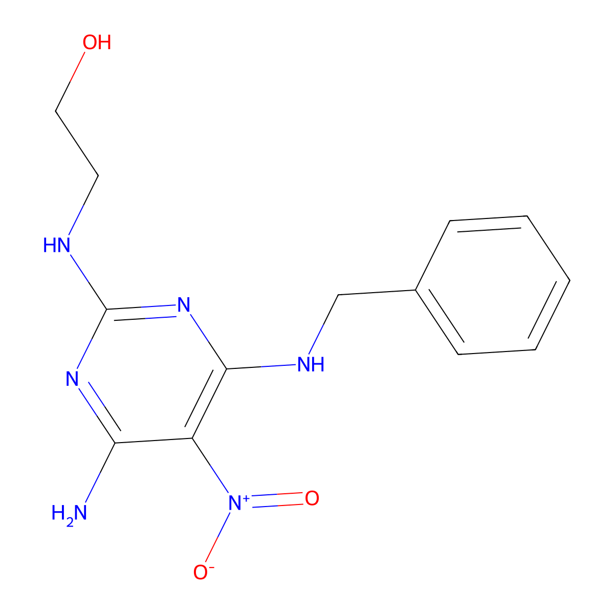 2-[[4-Amino-6-(benzylamino)-5-nitropyrimidin-2-yl]amino]ethanol molecular structure, CAS 840455-75-6