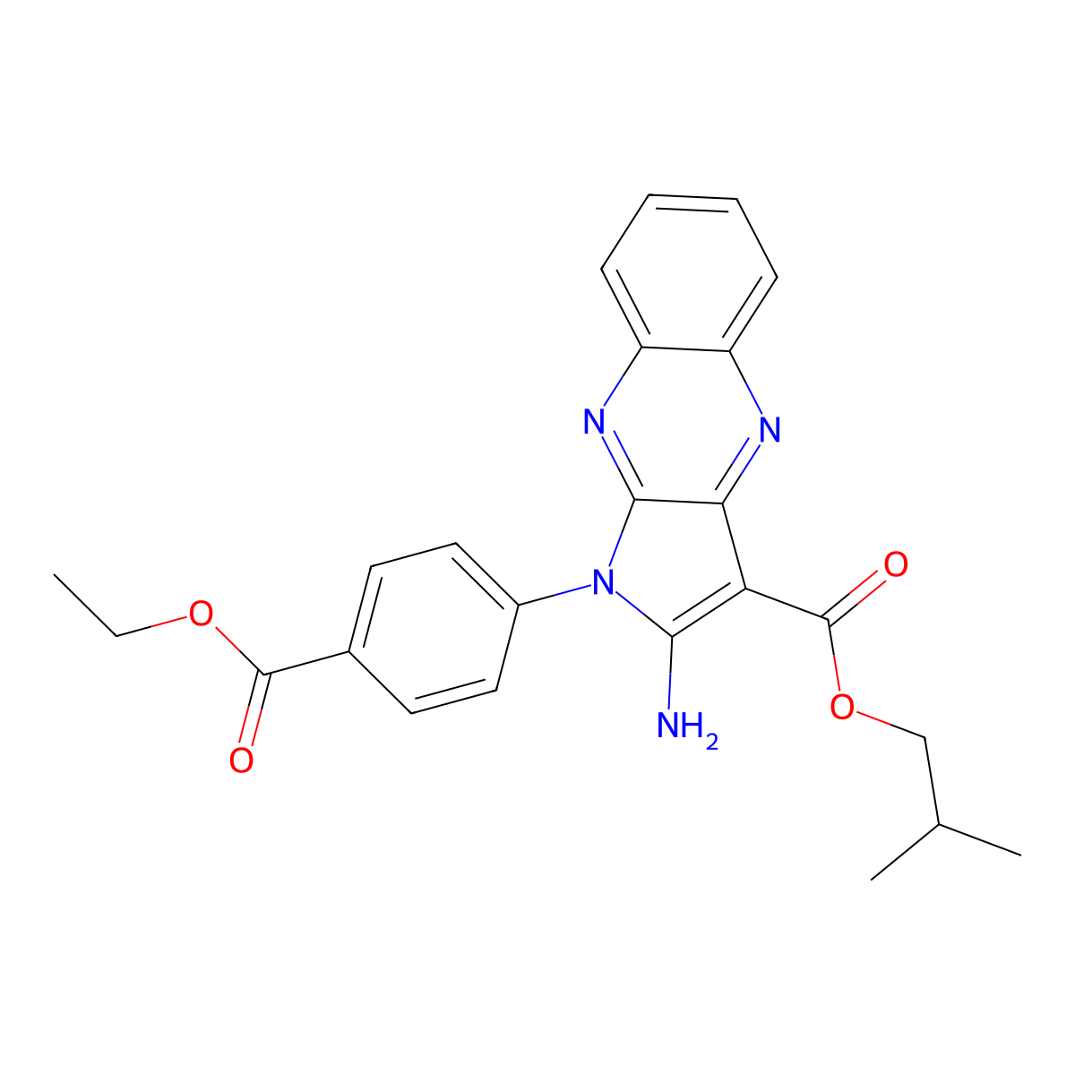 2-Methylpropyl 2-amino-1-(4-ethoxycarbonylphenyl)pyrrolo[3,2-b]quinoxaline-3-carboxylate molecular structure, CAS 840455-79-0