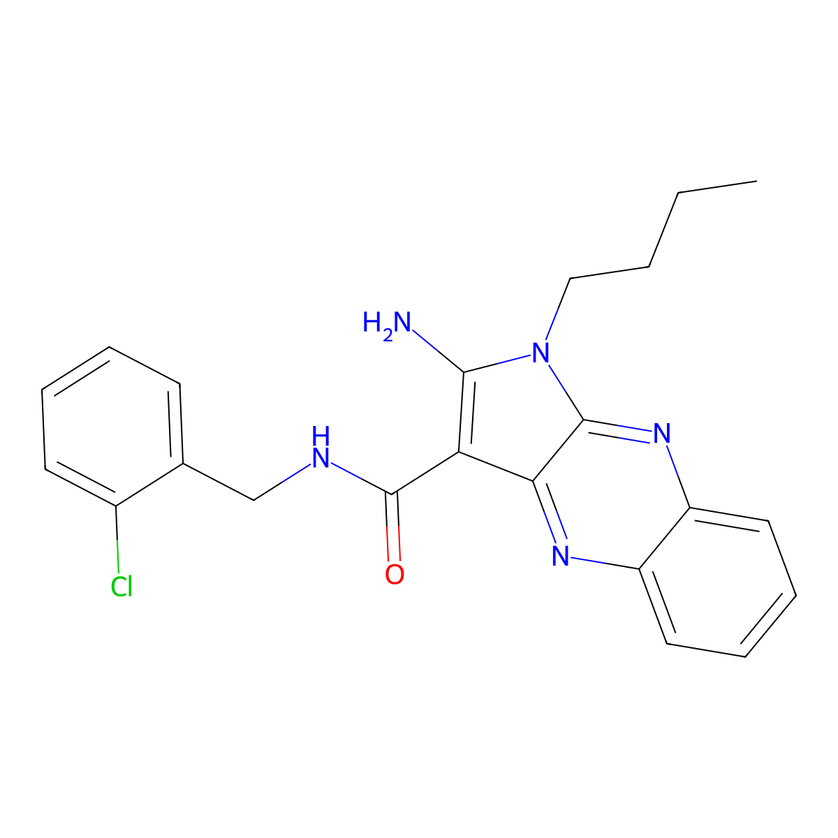 2-amino-1-butyl-N-(2-chlorobenzyl)-1H-pyrrolo[2,3-b]quinoxaline-3-carboxamide molecular structure, CAS 840455-84-7