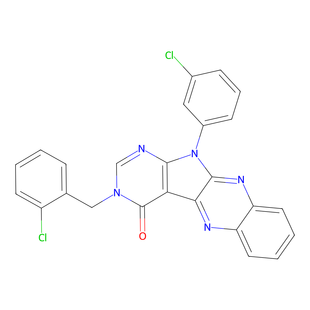 3-(2-chlorobenzyl)-11-(3-chlorophenyl)-3H-pyrimido[5',4':4,5]pyrrolo[2,3-b]quinoxalin-4(11H)-one molecular structure, CAS 840456-14-6