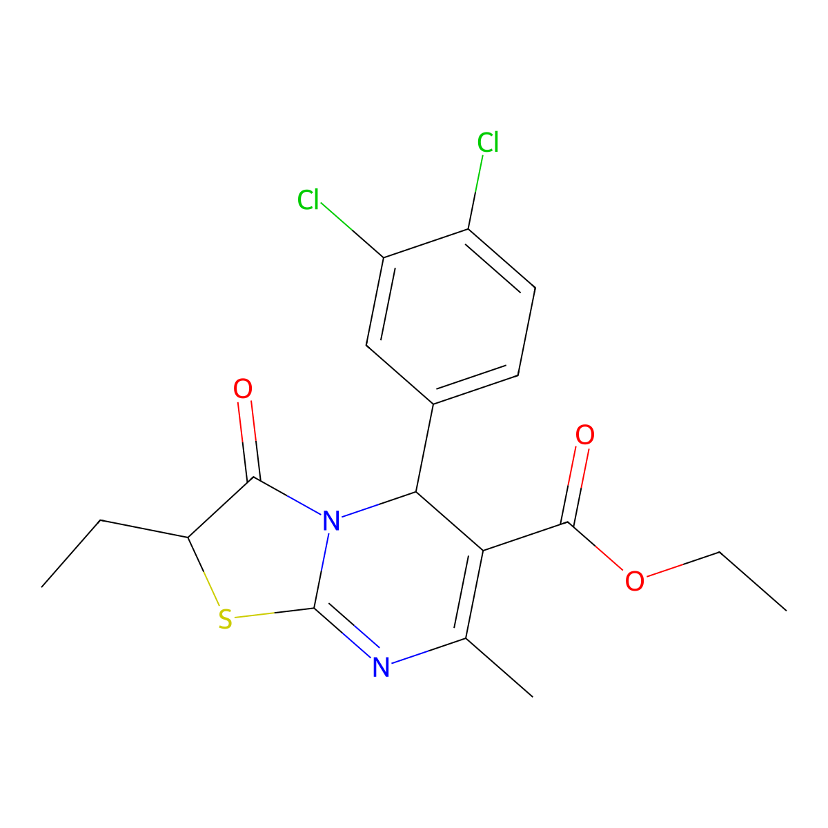 ethyl 5-(3,4-dichlorophenyl)-2-ethyl-7-methyl-3-oxo-2,3-dihydro-5H-[1,3]thiazolo[3,2-a]pyrimidine-6-carboxylate molecular structure, CAS 840457-21-8