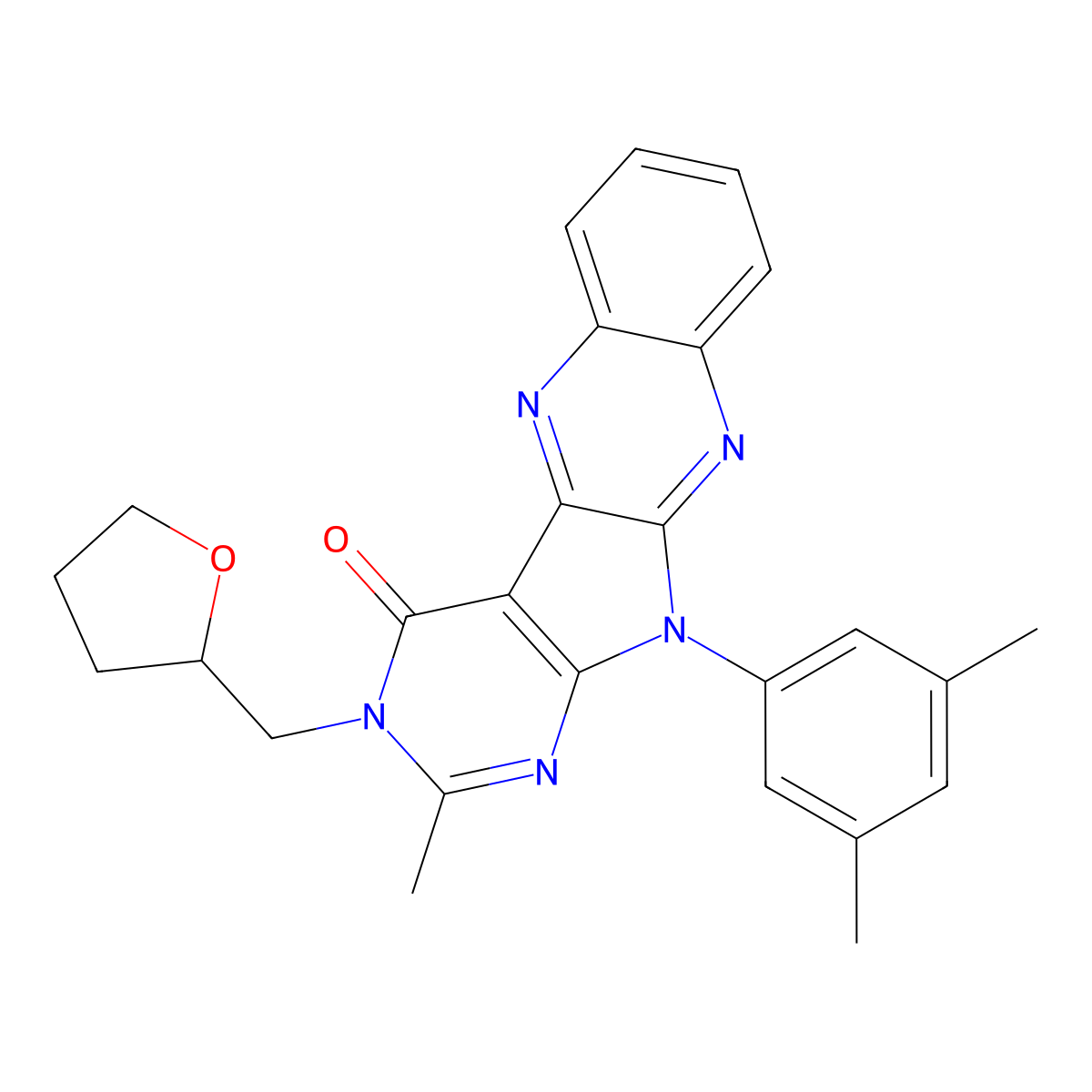 11-(3,5-dimethylphenyl)-2-methyl-3-((tetrahydrofuran-2-yl)methyl)-3H-pyrimido[5',4':4,5]pyrrolo[2,3-b]quinoxalin-4(11H)-one molecular structure, CAS 840457-37-6