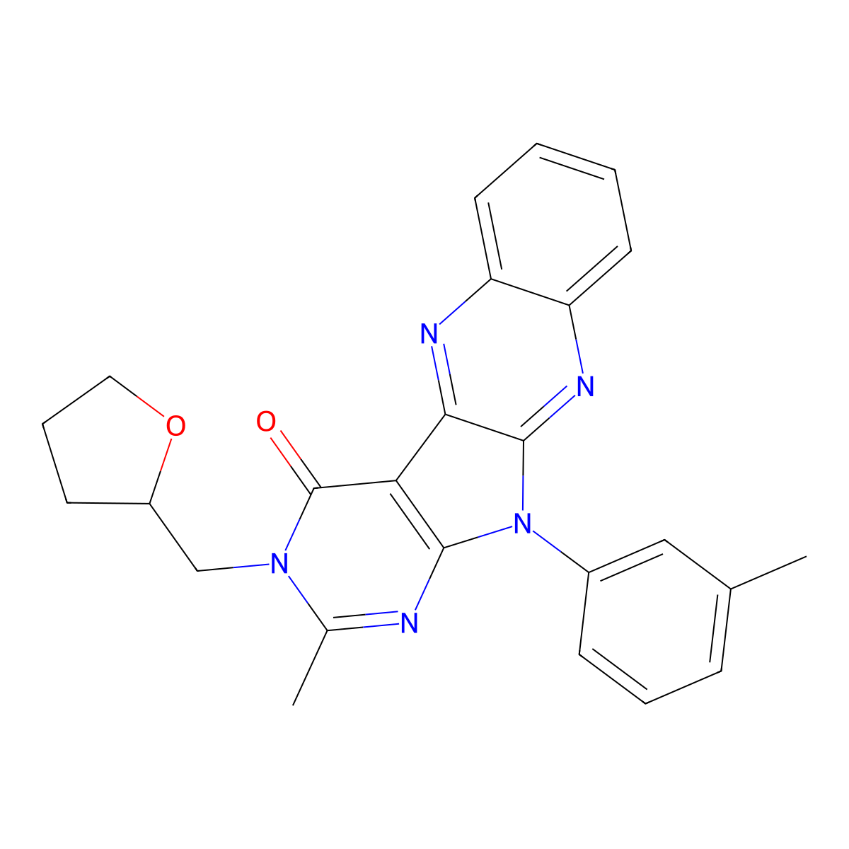 2-methyl-3-((tetrahydrofuran-2-yl)methyl)-11-(m-tolyl)-3H-pyrimido[5',4':4,5]pyrrolo[2,3-b]quinoxalin-4(11H)-one molecular structure, CAS 840457-56-9