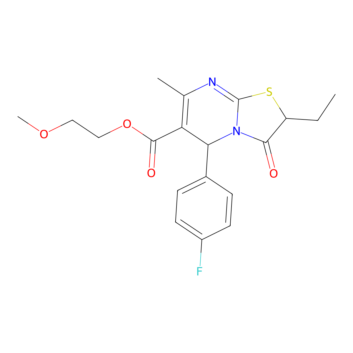 2-methoxyethyl 2-ethyl-5-(4-fluorophenyl)-7-methyl-3-oxo-2,3-dihydro-5H-[1,3]thiazolo[3,2-a]pyrimidine-6-carboxylate molecular structure, CAS 840457-87-6
