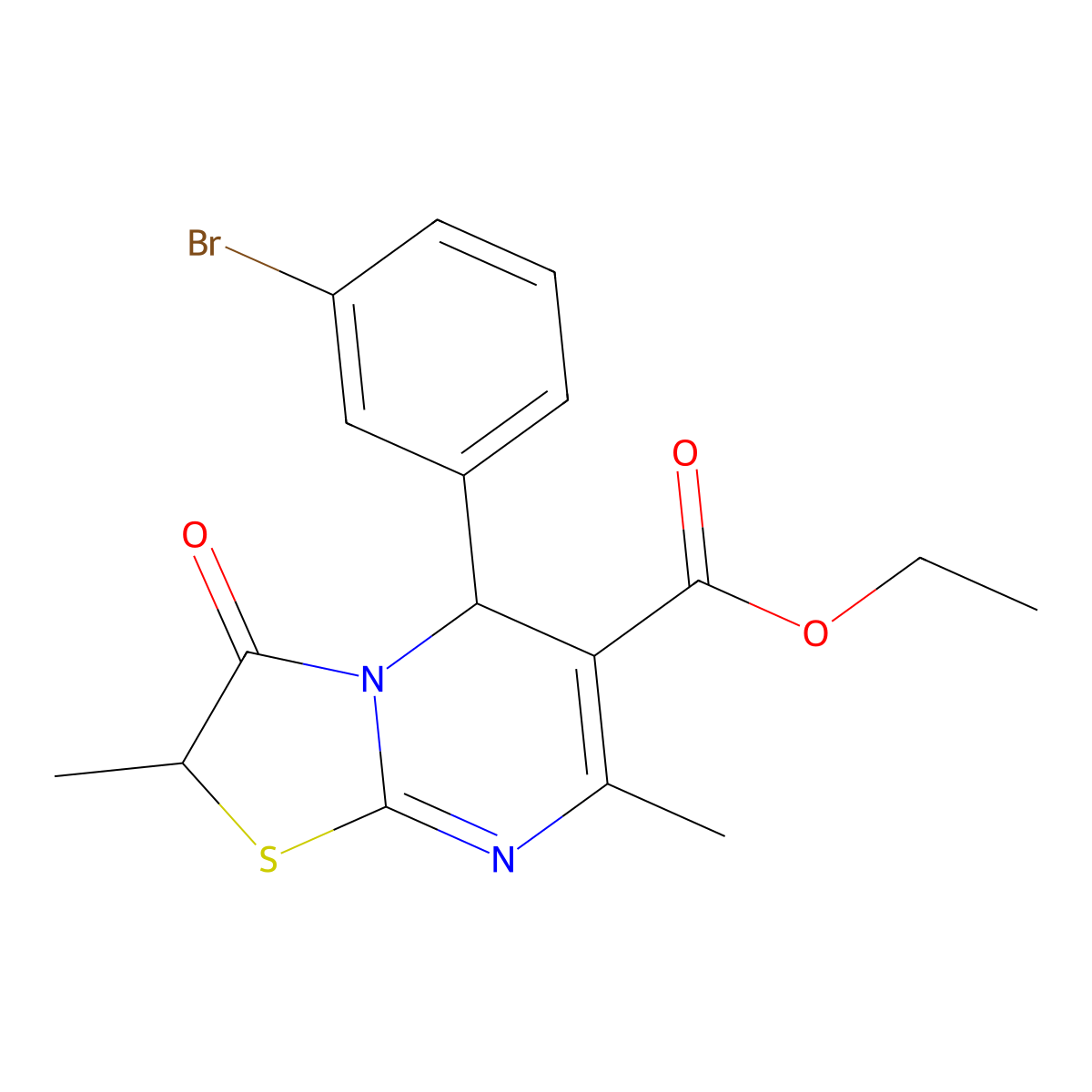 ethyl 5-(3-bromophenyl)-2,7-dimethyl-3-oxo-2,3-dihydro-5H-[1,3]thiazolo[3,2-a]pyrimidine-6-carboxylate molecular structure, CAS 840458-02-8