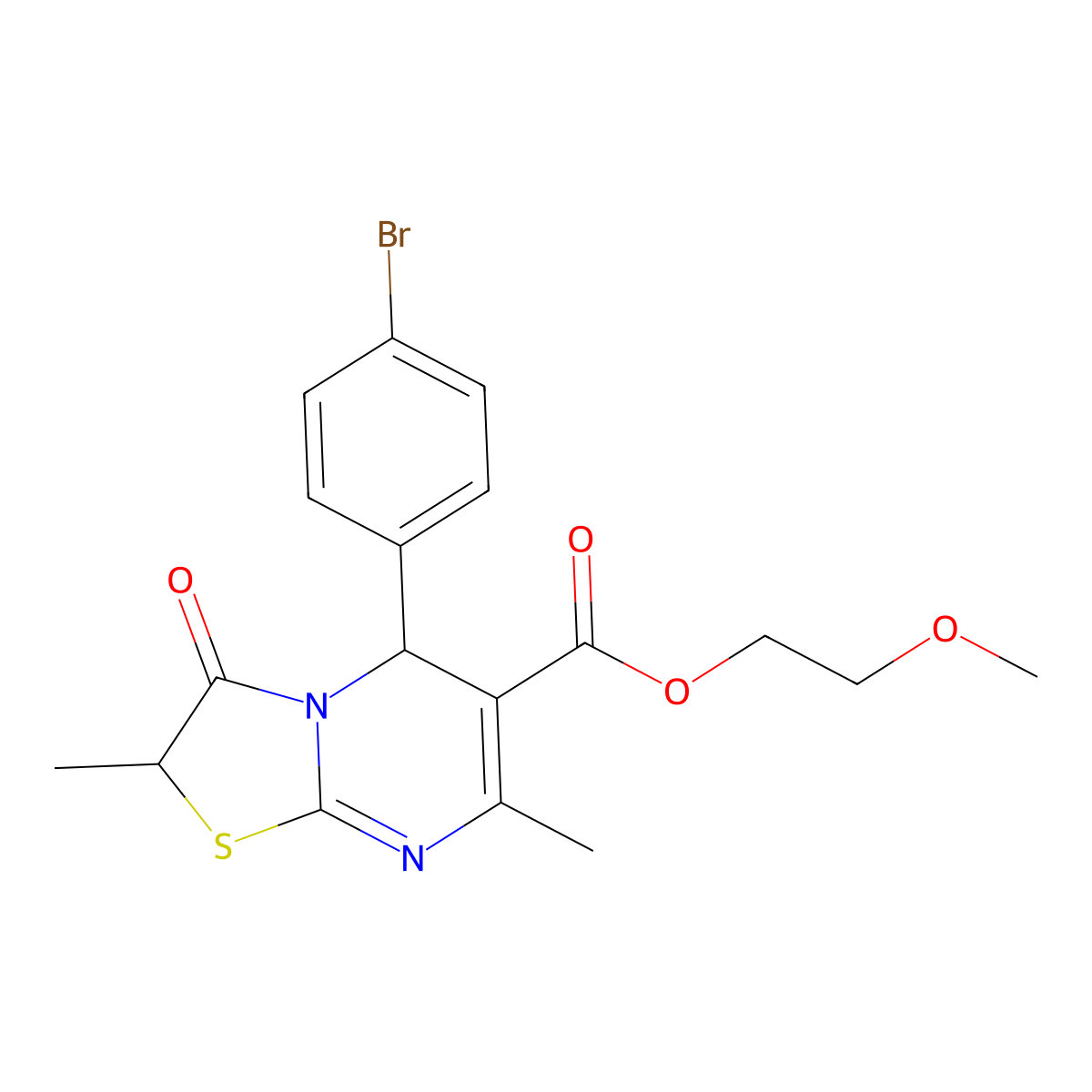 2-methoxyethyl 5-(4-bromophenyl)-2,7-dimethyl-3-oxo-2,3-dihydro-5H-[1,3]thiazolo[3,2-a]pyrimidine-6-carboxylate molecular structure, CAS 840458-46-0
