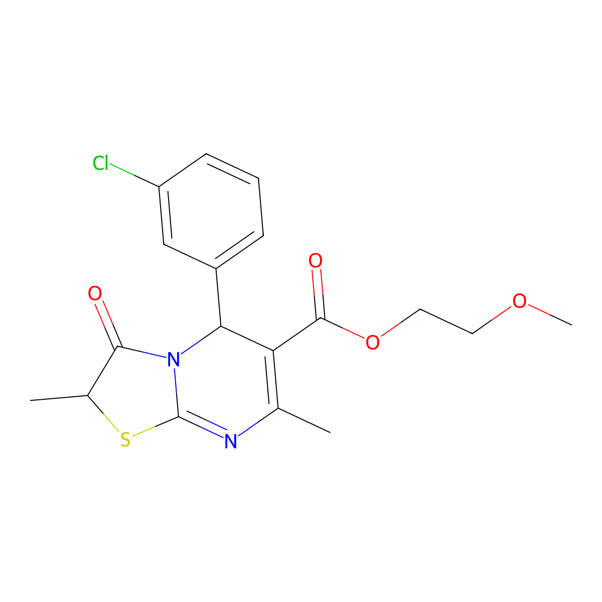 2-methoxyethyl 5-(3-chlorophenyl)-2,7-dimethyl-3-oxo-2,3-dihydro-5H-[1,3]thiazolo[3,2-a]pyrimidine-6-carboxylate molecular structure, CAS 840458-60-8