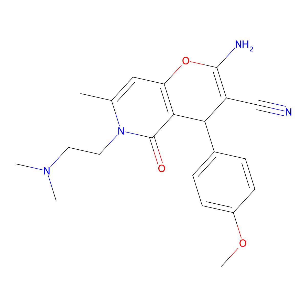 2-amino-6-(2-(dimethylamino)ethyl)-4-(4-methoxyphenyl)-7-methyl-5-oxo-5,6-dihydro-4H-pyrano[3,2-c]pyridine-3-carbonitrile molecular structure, CAS 840458-81-3