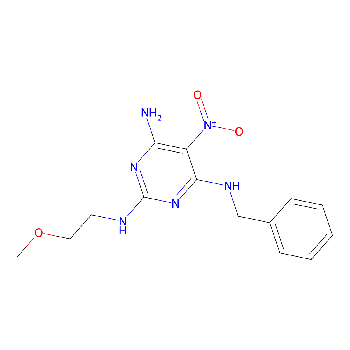 4-N-benzyl-2-N-(2-methoxyethyl)-5-nitropyrimidine-2,4,6-triamine molecular structure, CAS 840458-84-6