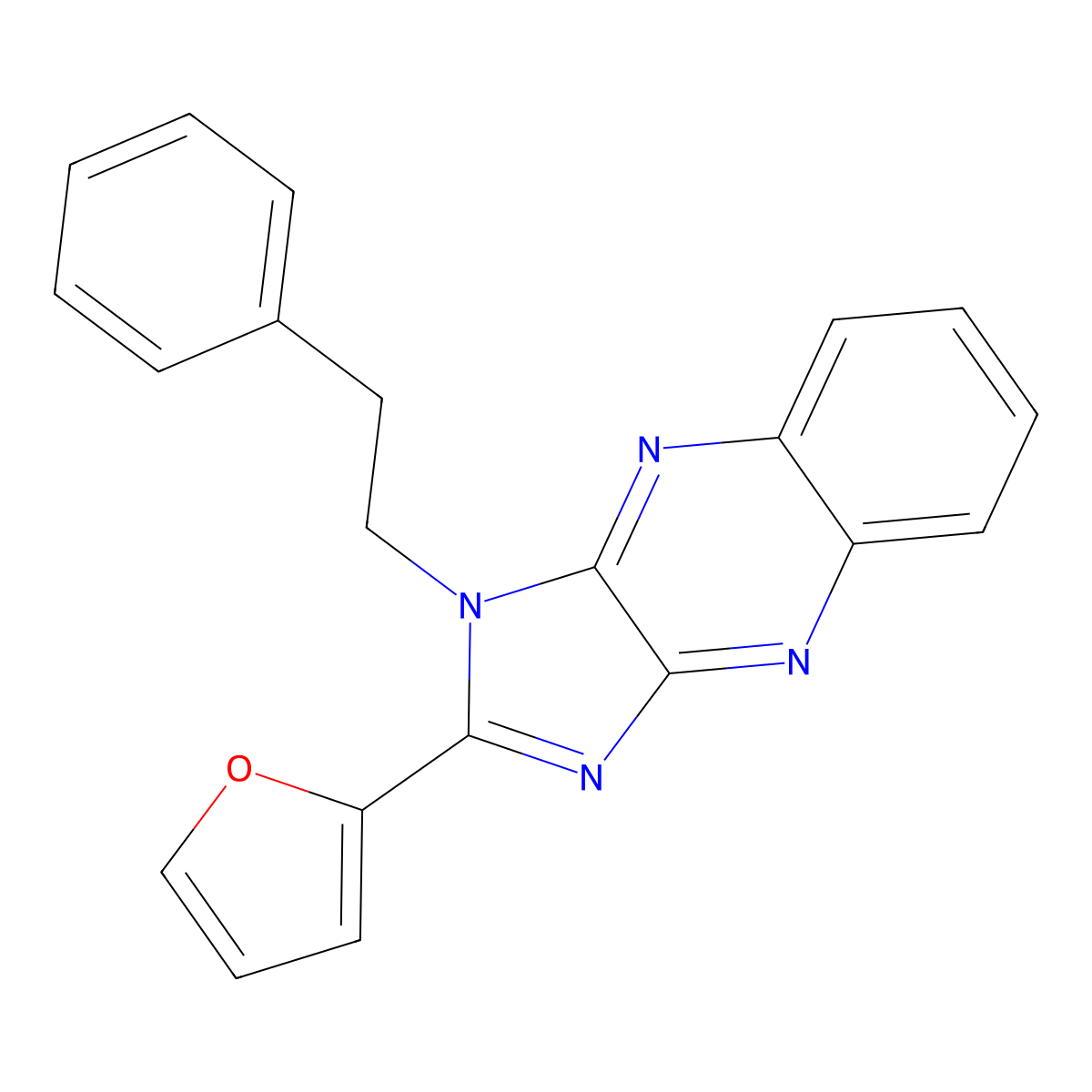 2-(furan-2-yl)-1-phenethyl-1H-imidazo[4,5-b]quinoxaline molecular structure, CAS 840459-01-0