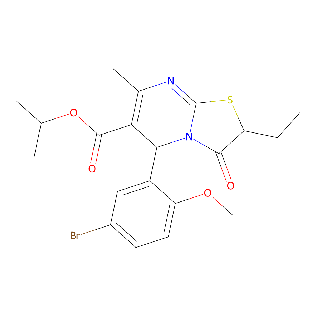isopropyl 5-(5-bromo-2-methoxyphenyl)-2-ethyl-7-methyl-3-oxo-2,3-dihydro-5H-[1,3]thiazolo[3,2-a]pyrimidine-6-carboxylate molecular structure, CAS 840459-12-3