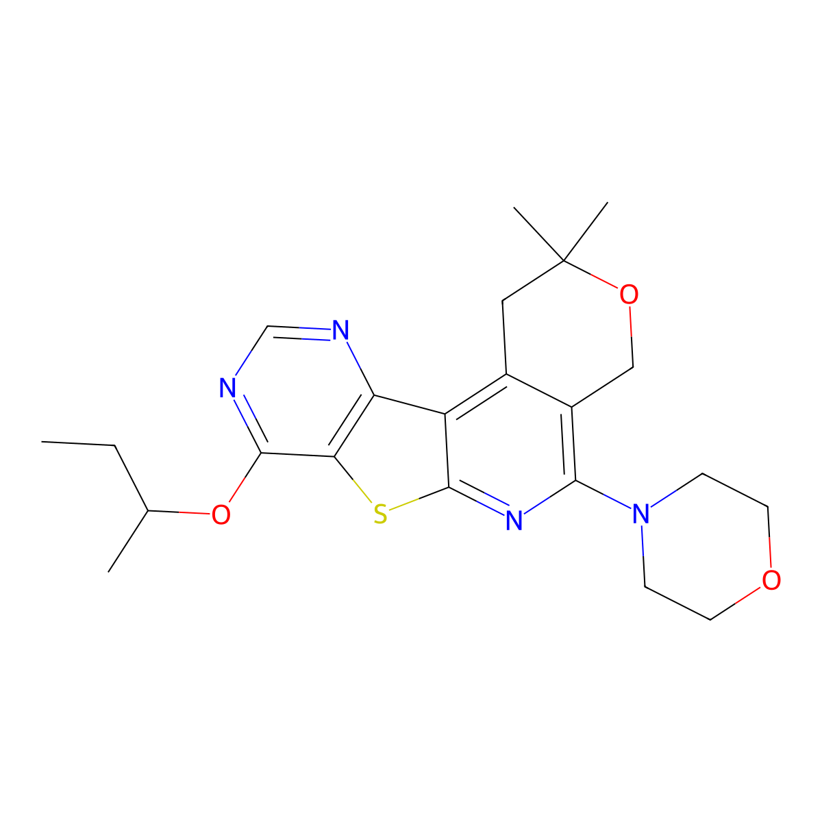 8-(sec-butoxy)-2,2-dimethyl-5-morpholino-2,4-dihydro-1H-pyrano[4'',3'':4',5']pyrido[3',2':4,5]thieno[3,2-d]pyrimidine molecular structure, CAS 840460-41-5