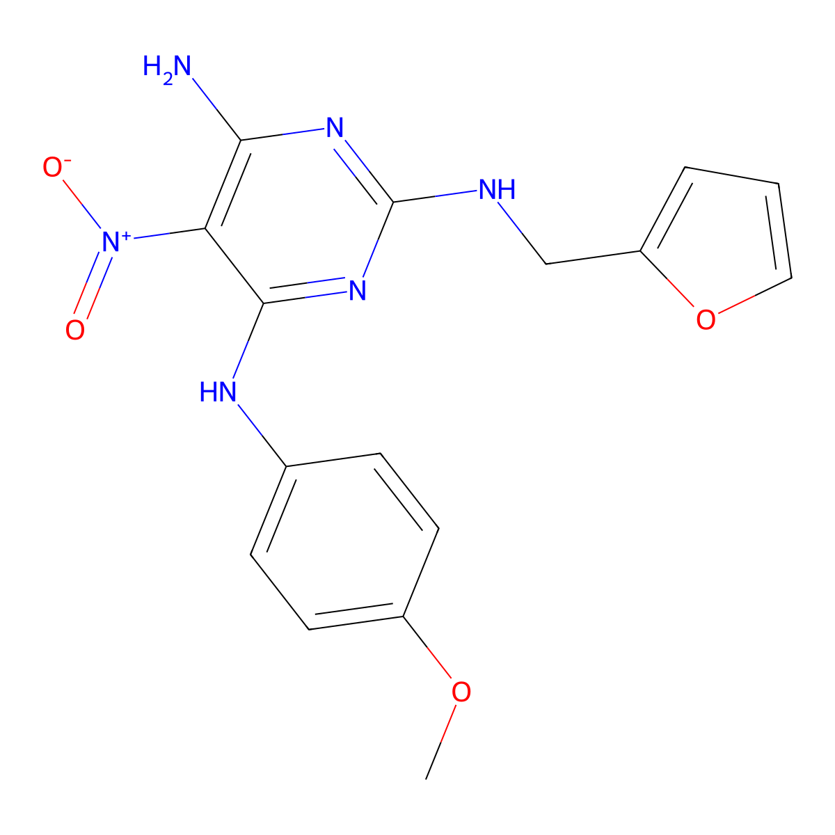 N-Furan-2-ylmethyl-N'-(4-methoxy-phenyl)-5-nitro-pyrimidine-2,4,6-triamine molecular structure, CAS 840460-48-2