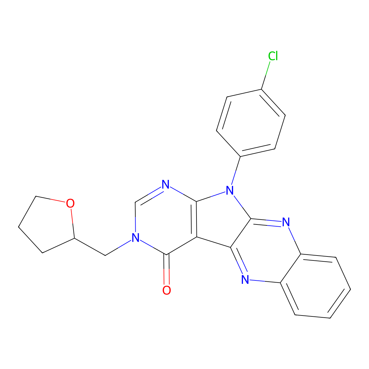 11-(4-chlorophenyl)-3-((tetrahydrofuran-2-yl)methyl)-3H-pyrimido[5',4':4,5]pyrrolo[2,3-b]quinoxalin-4(11H)-one molecular structure, CAS 840460-52-8