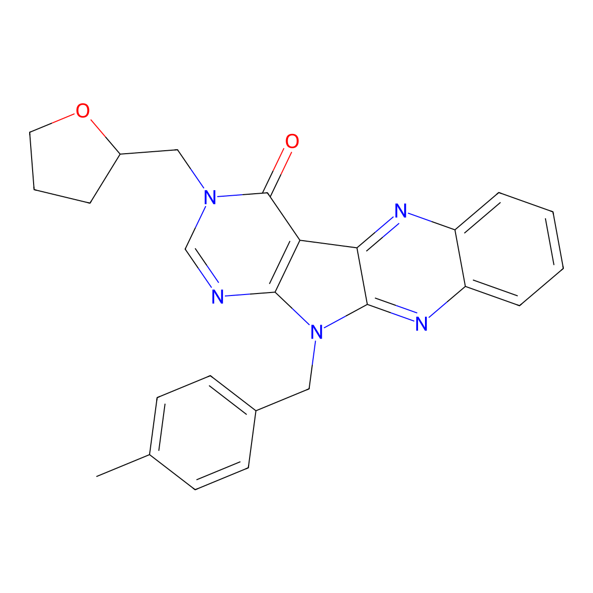 11-(4-methylbenzyl)-3-((tetrahydrofuran-2-yl)methyl)-3H-pyrimido[5',4':4,5]pyrrolo[2,3-b]quinoxalin-4(11H)-one molecular structure, CAS 840460-57-3