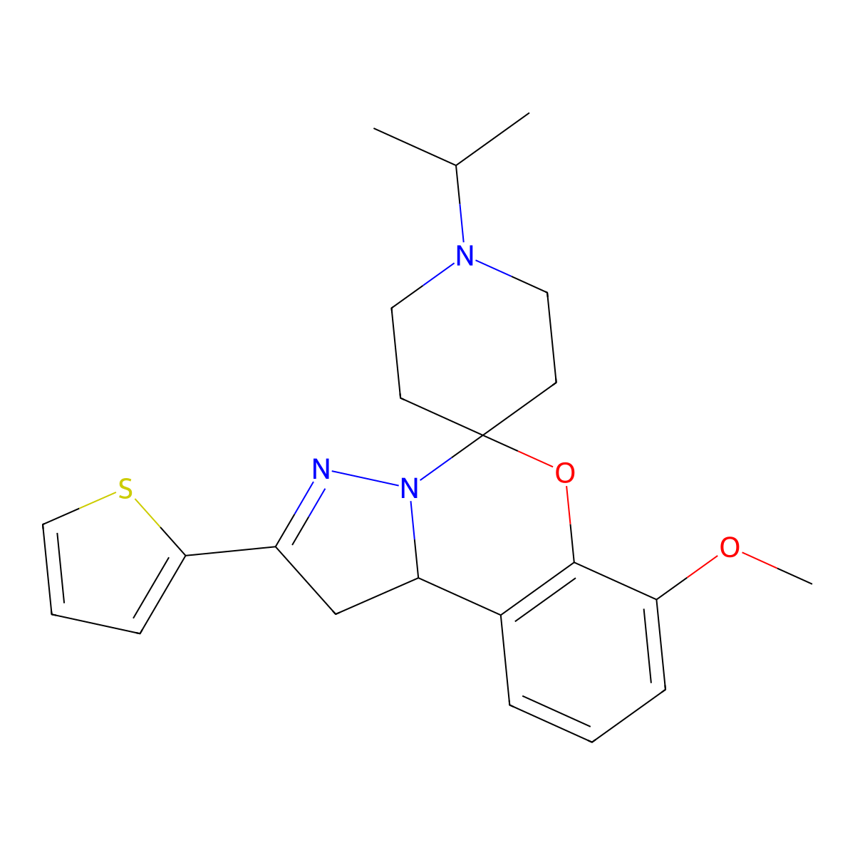 1'-Isopropyl-7-methoxy-2-(thiophen-2-yl)-1,10b-dihydrospiro[benzo[e]pyrazolo[1,5-c][1,3]oxazine-5,4'-piperidine] molecular structure, CAS 840462-57-9