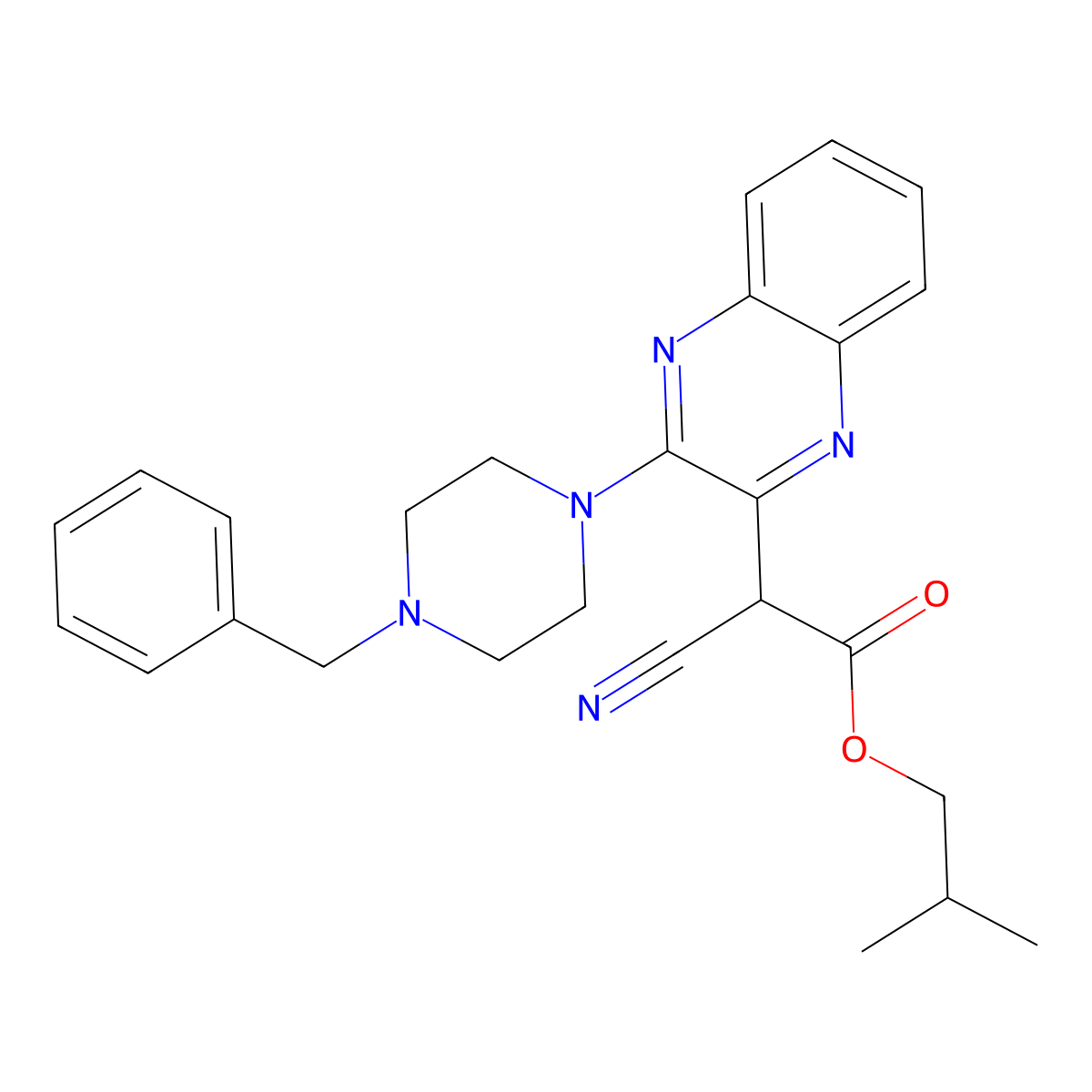 2-Methylpropyl 2-[3-(4-benzylpiperazin-1-yl)quinoxalin-2-yl]-2-cyanoacetate molecular structure, CAS 840463-14-1