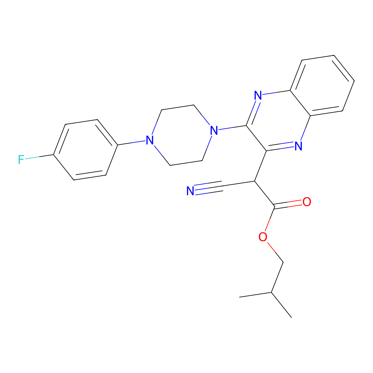 2-Methylpropyl cyano{3-[4-(4-fluorophenyl)piperazin-1-yl]quinoxalin-2-yl}acetate molecular structure, CAS 840464-52-0