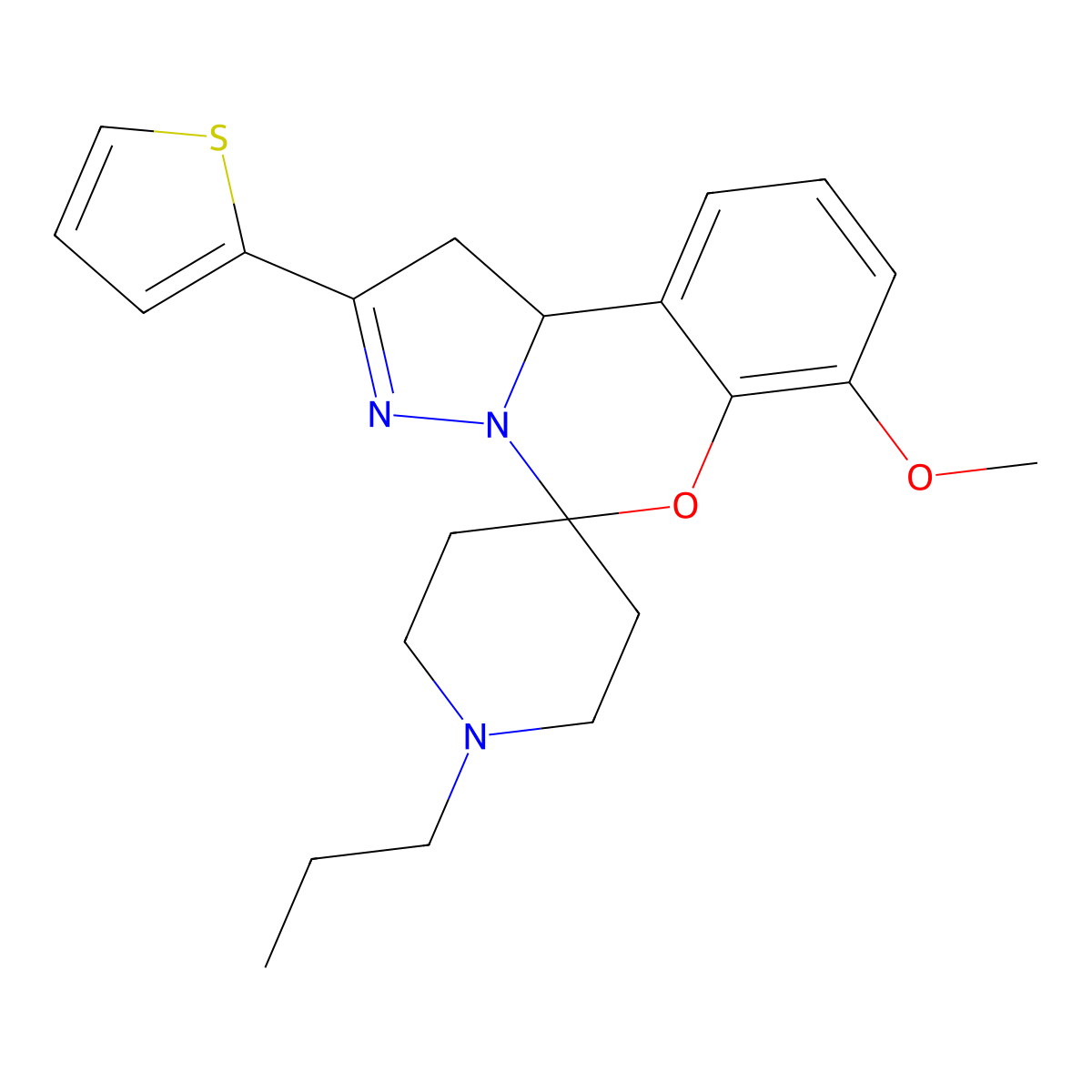 7-Methoxy-1'-propyl-2-(thiophen-2-yl)-1,10b-dihydrospiro[benzo[e]pyrazolo[1,5-c][1,3]oxazine-5,4'-piperidine] molecular structure, CAS 840469-64-9