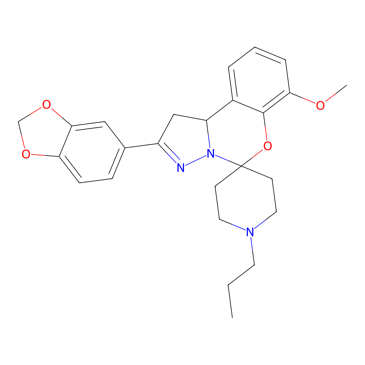 2-(Benzo[d][1,3]dioxol-5-yl)-7-methoxy-1'-propyl-1,10b-dihydrospiro[benzo[e]pyrazolo[1,5-c][1,3]oxazine-5,4'-piperidine] molecular structure, CAS 840472-07-3