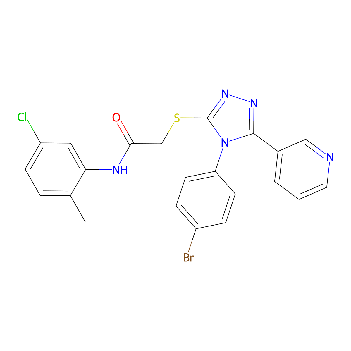2-{[4-(4-bromophenyl)-5-(pyridin-3-yl)-4H-1,2,4-triazol-3-yl]sulfanyl}-N-(5-chloro-2-methylphenyl)acetamide molecular structure, CAS 840472-69-7