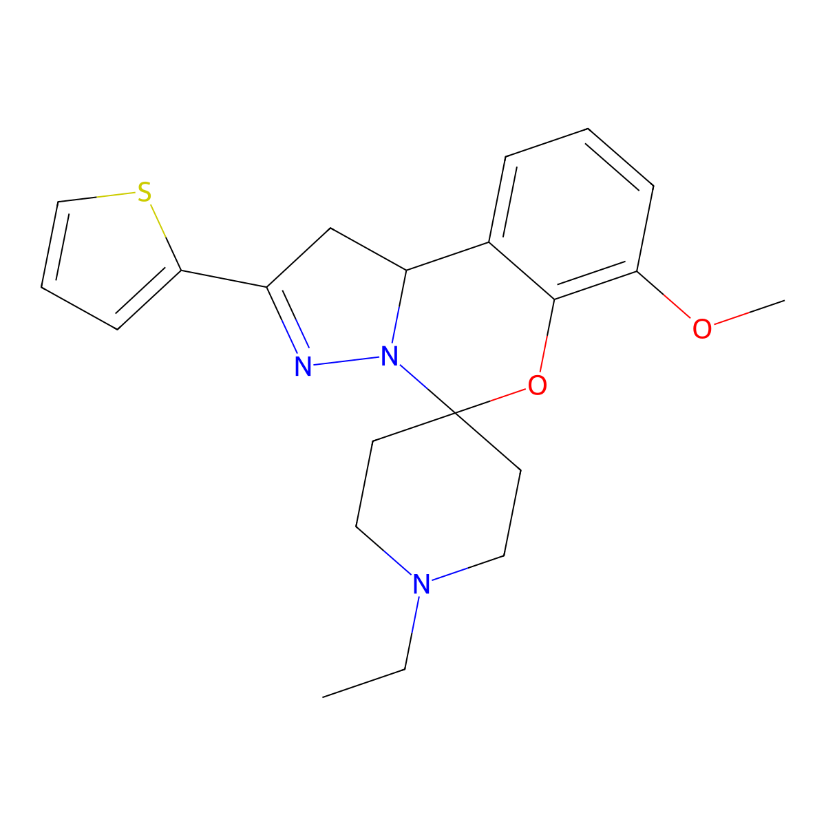 1'-Ethyl-7-methoxy-2-(thiophen-2-yl)-1,10b-dihydrospiro[benzo[e]pyrazolo[1,5-c][1,3]oxazine-5,4'-piperidine] molecular structure, CAS 840473-03-2