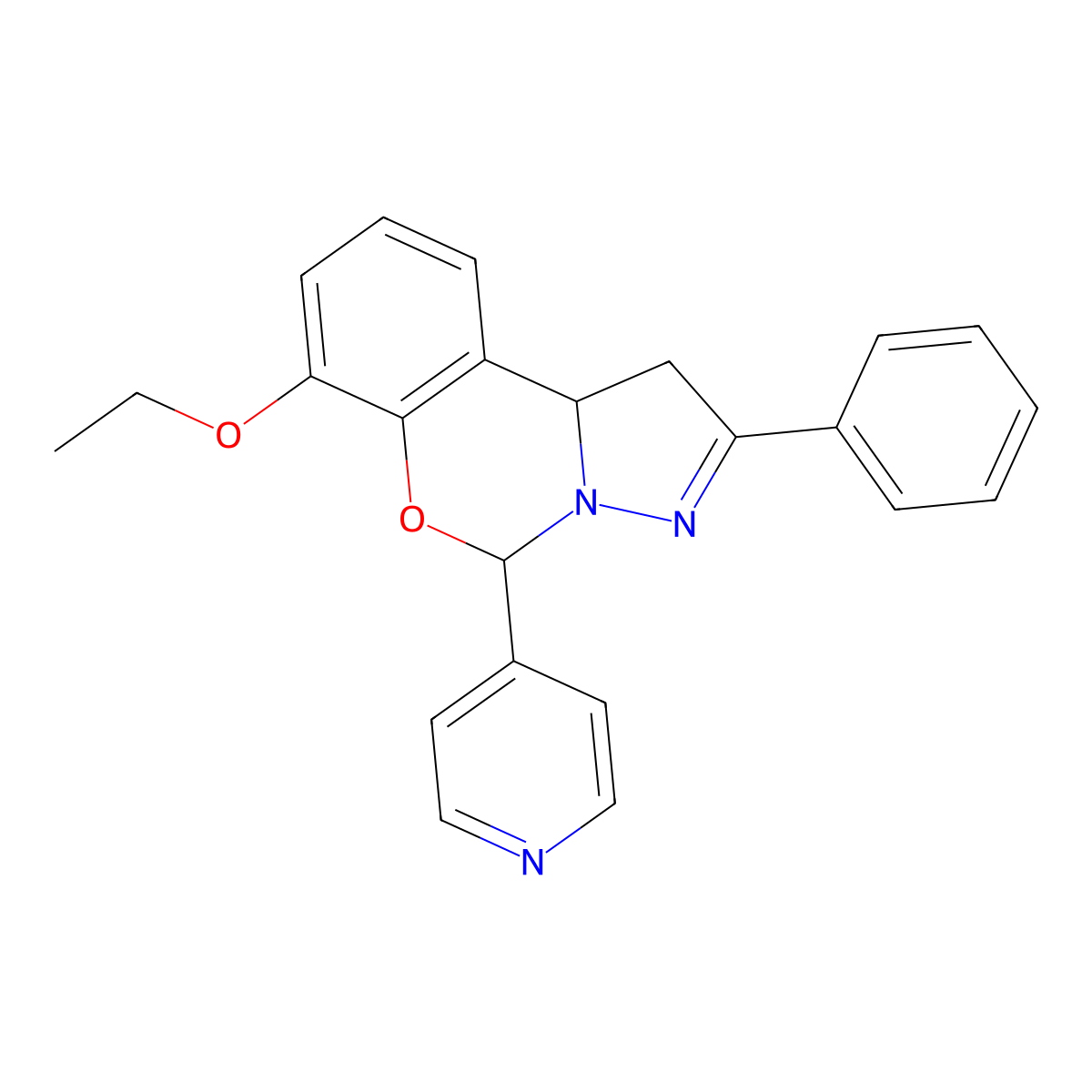 7-ethoxy-2-phenyl-5-pyridin-4-yl-5,10b-dihydro-1H-pyrazolo[1,5-c][1,3]benzoxazine molecular structure, CAS 840473-11-2