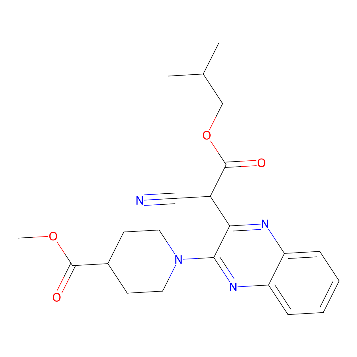 Methyl 1-(3-(1-cyano-2-isobutoxy-2-oxoethyl)quinoxalin-2-yl)piperidine-4-carboxylate molecular structure, CAS 840473-49-6