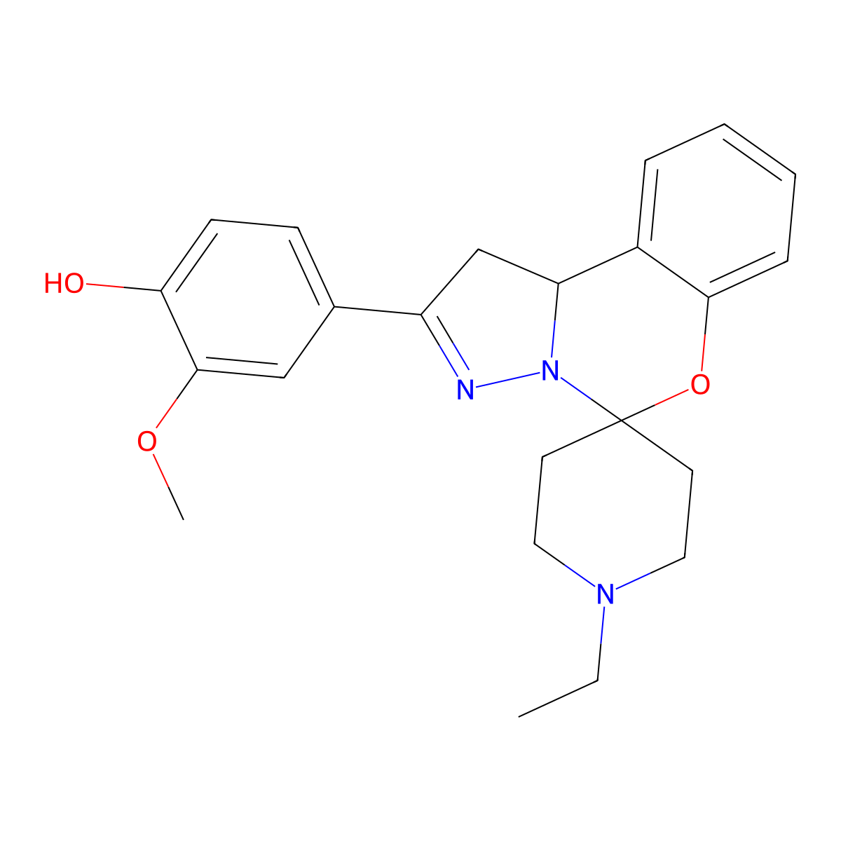 4-(1'-Ethyl-1,10b-dihydrospiro[benzo[e]pyrazolo[1,5-c][1,3]oxazine-5,4'-piperidin]-2-yl)-2-methoxyphenol molecular structure, CAS 840473-75-8