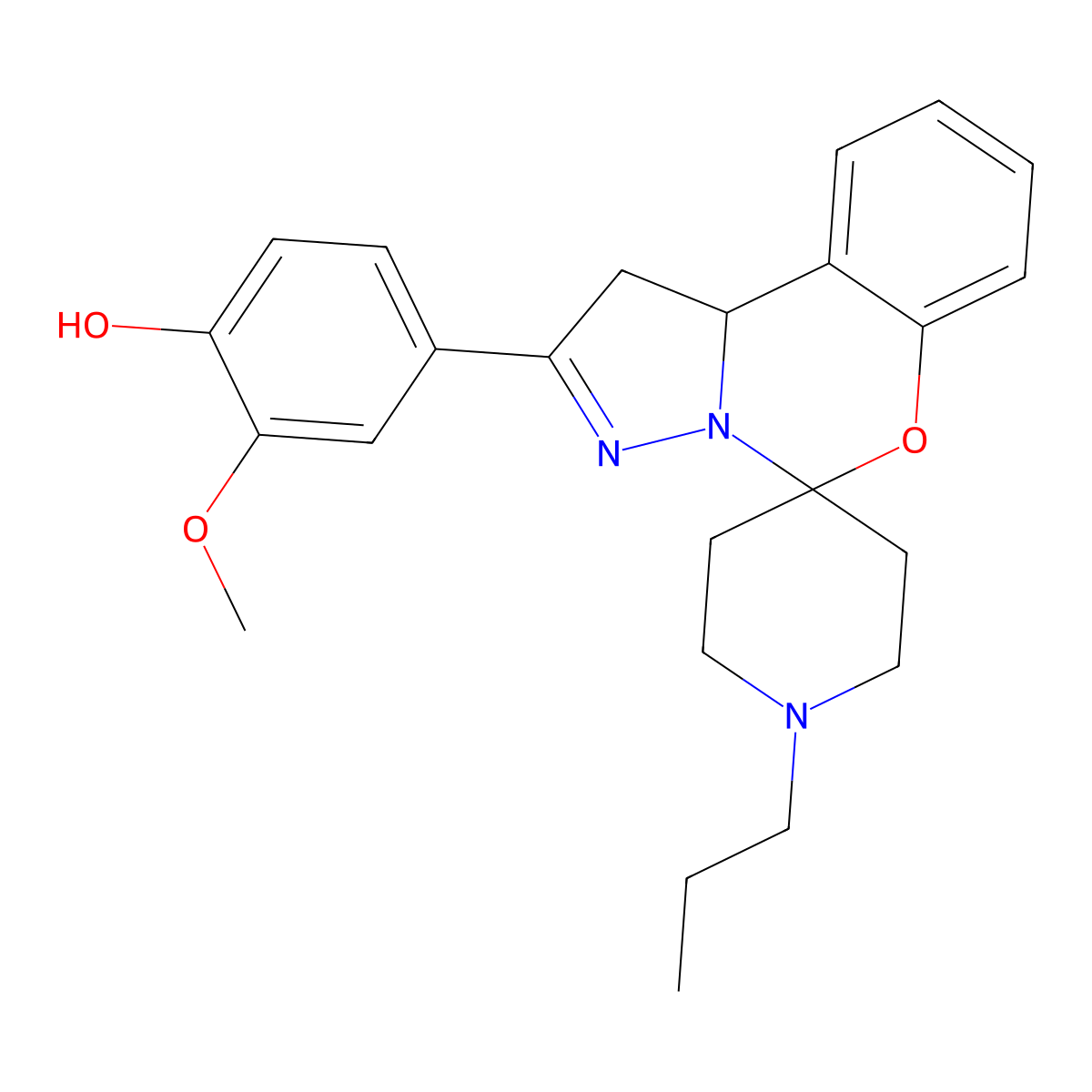 2-Methoxy-4-(1'-propyl-1,10b-dihydrospiro[benzo[e]pyrazolo[1,5-c][1,3]oxazine-5,4'-piperidin]-2-yl)phenol molecular structure, CAS 840474-16-0
