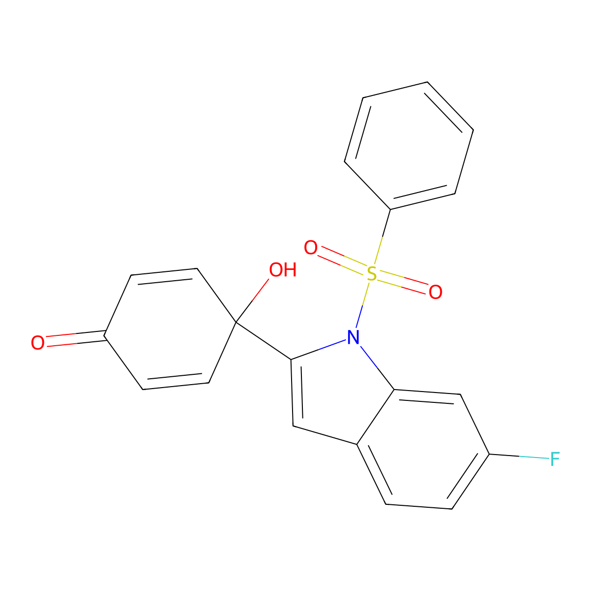 4-[1-(benzenesulfonyl)-6-fluoro-1H-indol-2-yl]-4-hydroxycyclohexa-2,5-dien-1-one molecular structure, CAS 840474-95-5