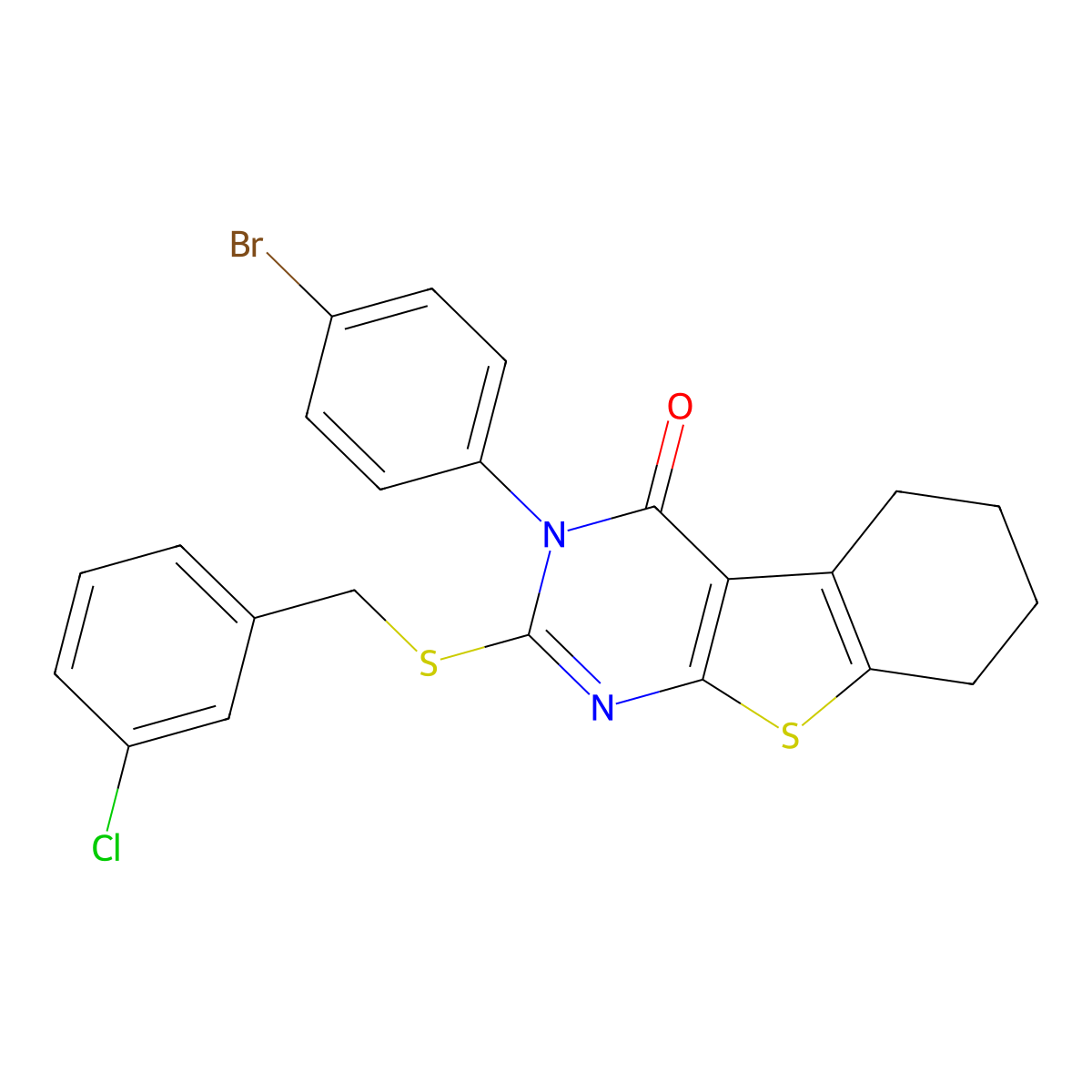 3-(4-bromophenyl)-2-[(3-chlorobenzyl)sulfanyl]-5,6,7,8-tetrahydro[1]benzothieno[2,3-d]pyrimidin-4(3H)-one molecular structure, CAS 840476-14-4